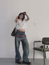 English Letter Print Denim Pants